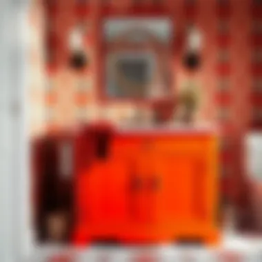 Stylish bathroom vanity with vibrant color and unique hardware