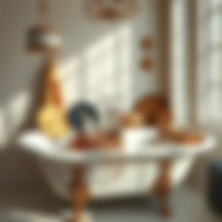 Various materials of bathtub caddies displayed together