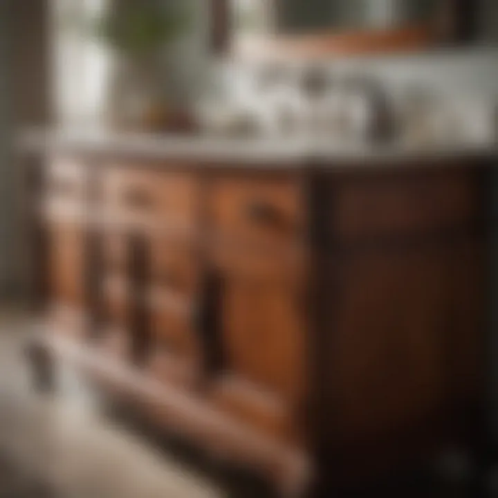 Close-up of a cherry wood vanity highlighting its rich color and texture