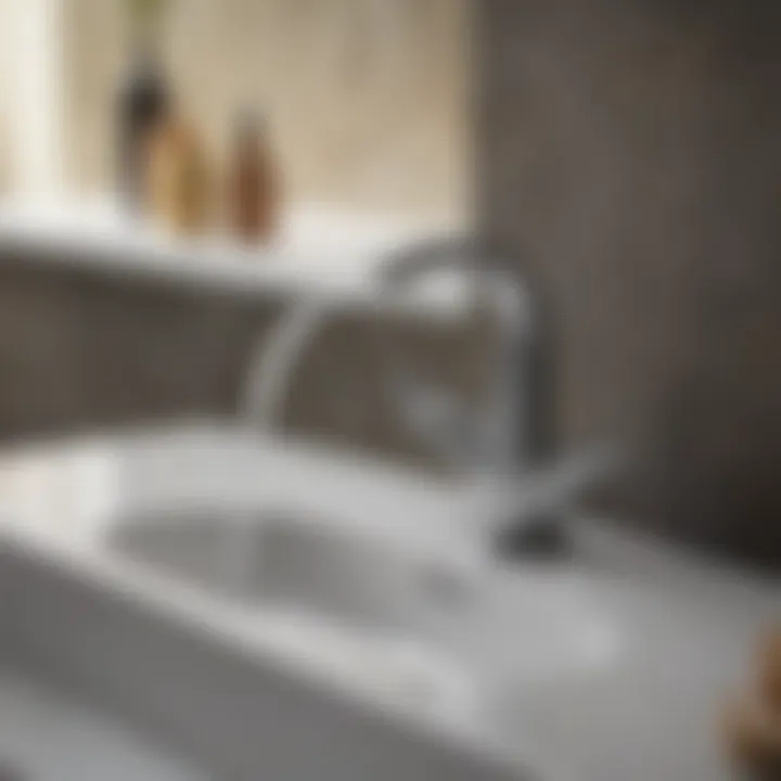 Close-up view of a modern pop-up sink stopper in action.