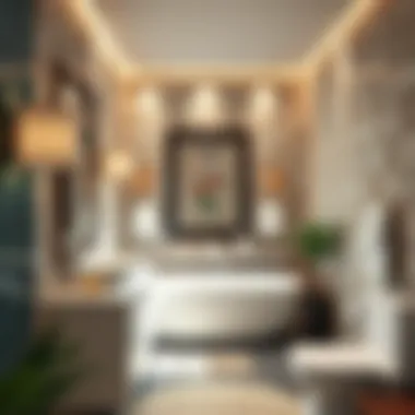 Stylish bathroom featuring various ceramic tile arrangements