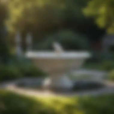 Tranquil Garden Elegance Elegant white bird bath in a tranquil garden setting