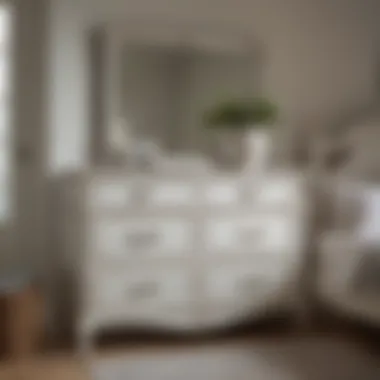 Charming White Distressed Bedroom Set Arrangement A beautifully arranged white distressed wood bedroom set with accessories