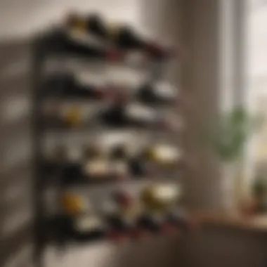 Vintage wine rack filled with classic wine bottles