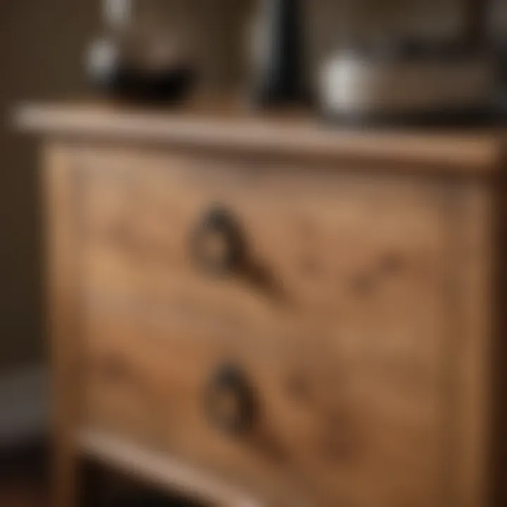 Close-up of wormy maple nightstand highlighting unique textures