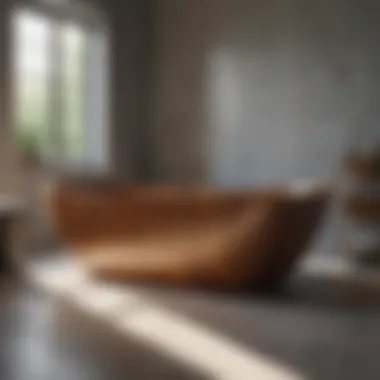 Luxurious freestanding wood bathtub in a modern bathroom setting