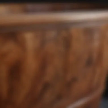 Close-up of the intricate wood grain on a freestanding bathtub