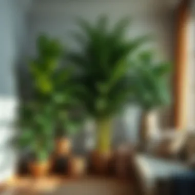 Giant plant arrangement creating a tranquil corner in a home