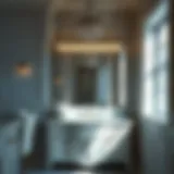 Elegant bathroom featuring a crystal light bar above the vanity