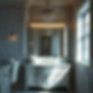 Elegant bathroom featuring a crystal light bar above the vanity