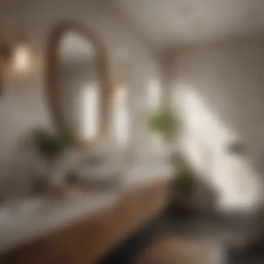 Harmonious Blend of Natural and Artificial Light A bathroom showcasing a blend of natural and artificial lighting