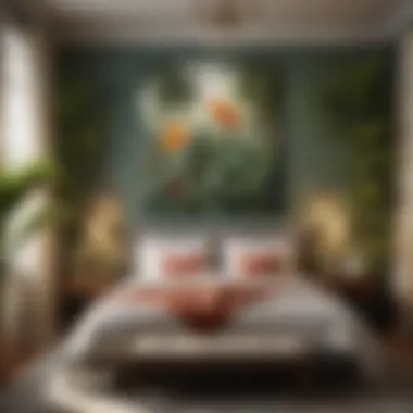 Inviting Botanical Prints Creating a Cozy Atmosphere A cozy reading nook within a bedroom, adorned with large botanical prints.