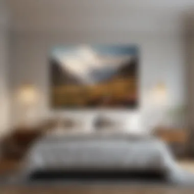 Tranquil Landscape Imagery for Bedroom Ambiance A serene bedroom showcasing a large landscape photograph that evokes tranquility.