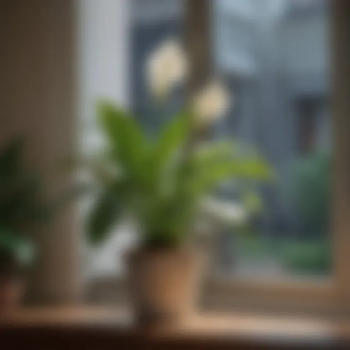 An elegant Peace Lily flourishing on a windowsill, highlighting its beauty and non-toxic nature for cats.