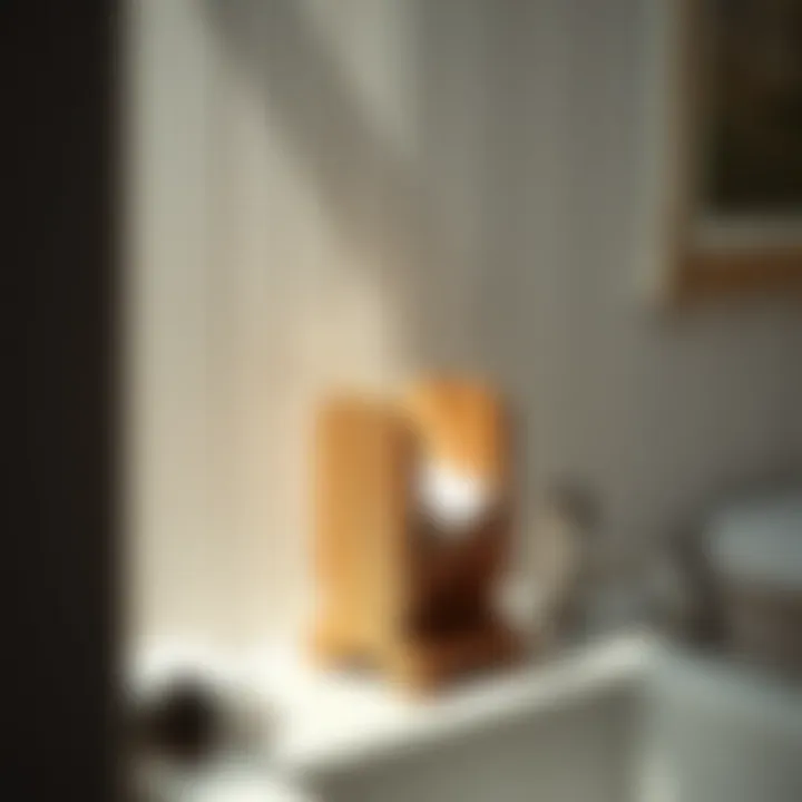 Rustic wooden napkin holder adding charm to a vintage bathroom