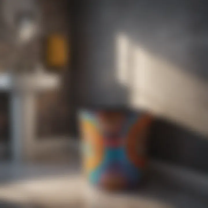 Colorful decorative bathroom trash can enhancing space aesthetics