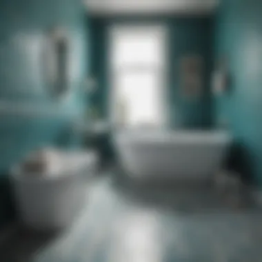 Elegant teal and white patterned tiles in a modern bathroom