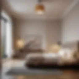 A serene minimalist guest room featuring neutral tones and natural light