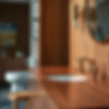 Water-Resistant Hardwood Vanity Close-up of water-resistant hardwood finish on a vanity