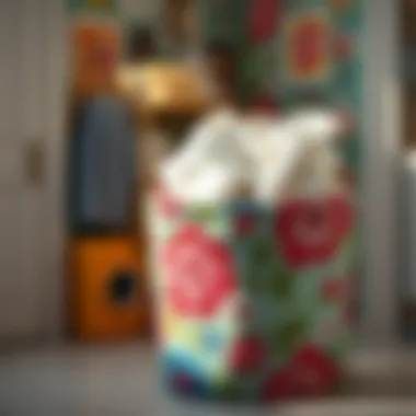 Colorful fabric laundry basket in a vibrant setting