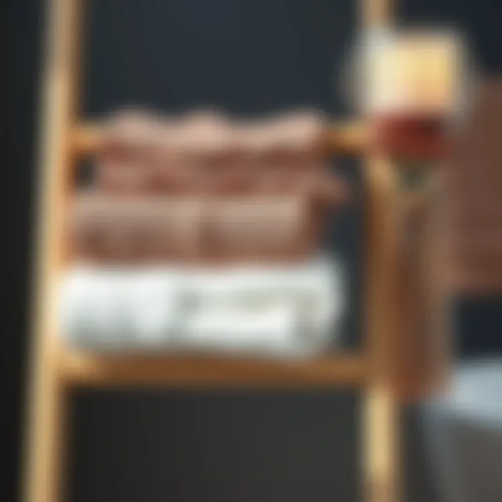 Close-up of luxurious fabric towels arranged on a towel ladder