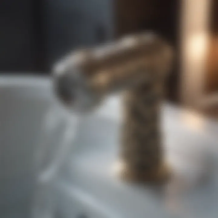 Close-up of modern bathtub faucet handle mechanisms