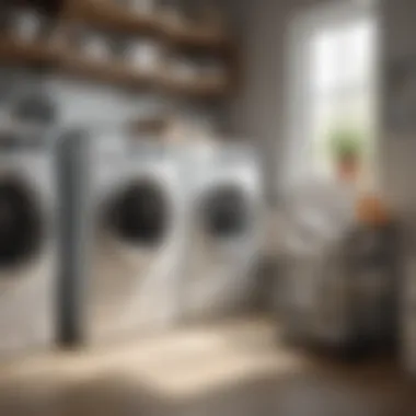 Organized laundry room featuring functional storage caddies