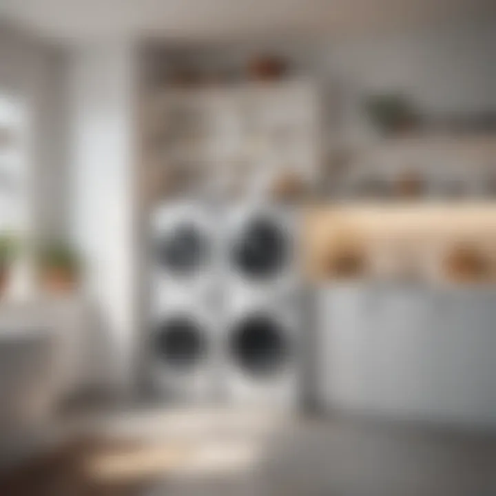 Maintenance-friendly white shelves in a bright laundry room