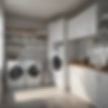 Organized laundry room with functional white shelving