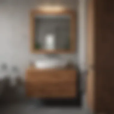 Minimalist Wood Bathroom Cabinet with Mirror Minimalist bathroom showcasing a compact wood cabinet with mirror