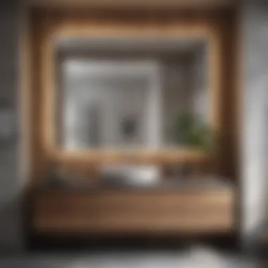 Contemporary Wood Bathroom Cabinet Design Contemporary wood cabinet with sleek mirror in modern bathroom