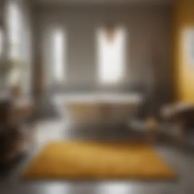 Luxurious Mustard Bath Rug in Contemporary Setting Luxurious mustard bath rug enhancing modern bathroom