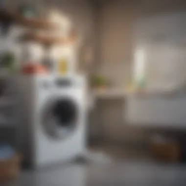 A modern washing machine with laundry sanitizers placed beside it