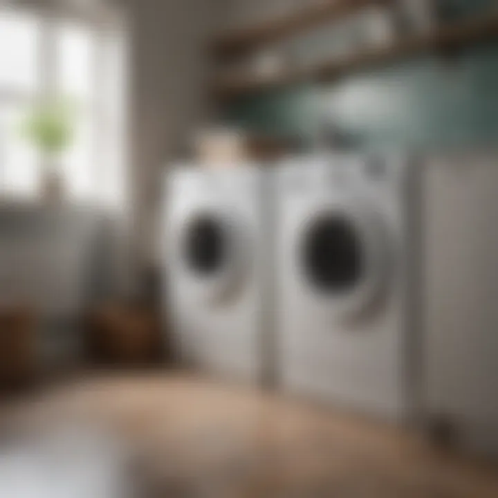 A modern laundry pan with a drain integrated into a stylish laundry room.