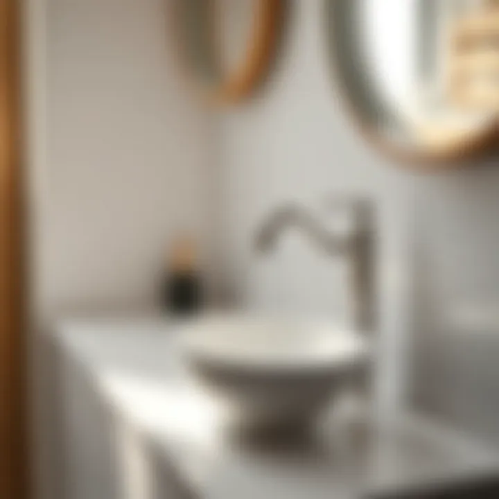 Stylish tiny sink with unique faucet in a small bathroom