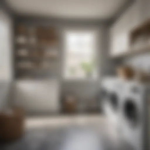 Stylish laundry room with organized basket storage