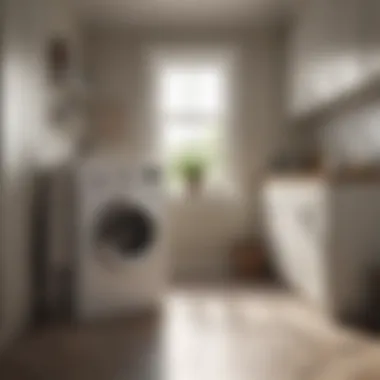 Organized laundry room featuring a spacious hamper