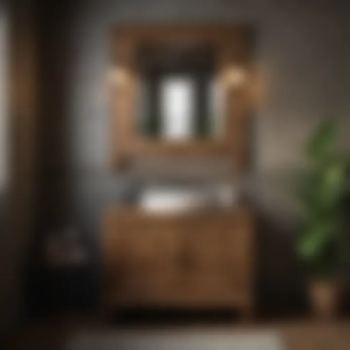 Rustic wooden cabinet featuring a vintage-style mirror