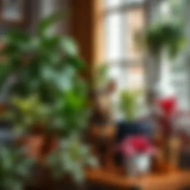 An aesthetically pleasing arrangement of various indoor plants safe for dogs