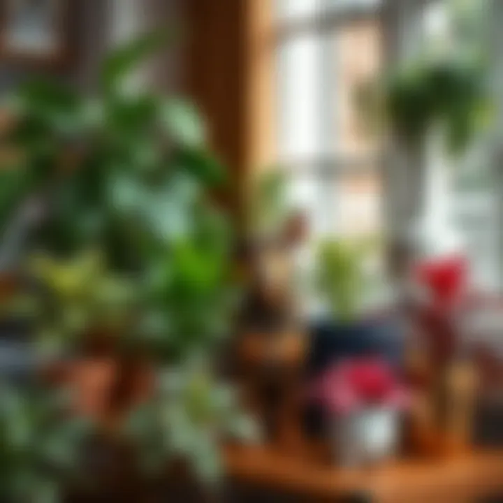 An aesthetically pleasing arrangement of various indoor plants safe for dogs