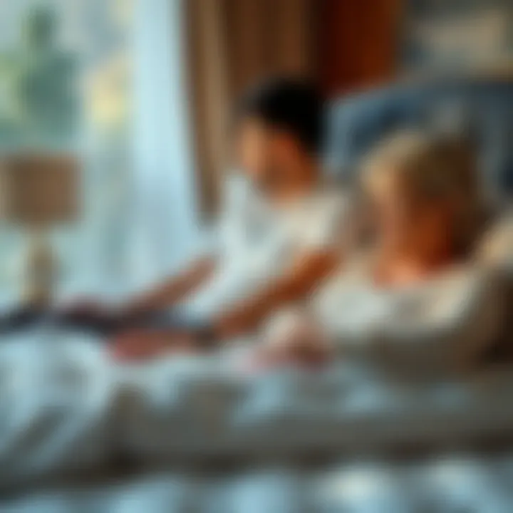 Couples testing mattress firmness together