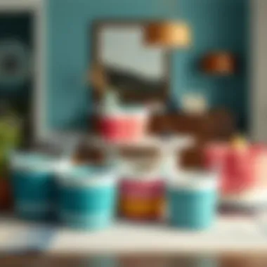 An arrangement of colorful beach themed laundry baskets in a stylish living space.