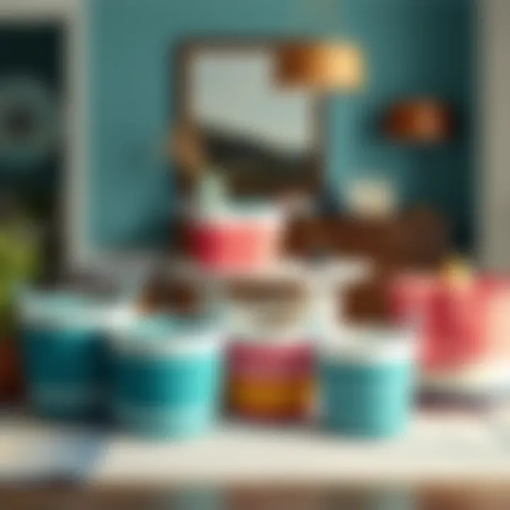 An arrangement of colorful beach themed laundry baskets in a stylish living space.