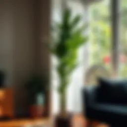 Lush tall indoor plant beside a bright window