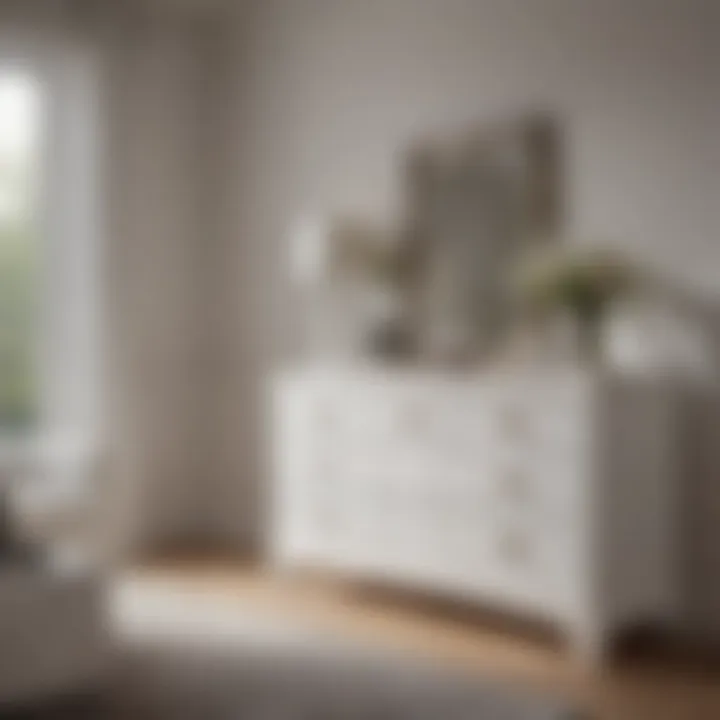 Stylishly arranged bright white dresser adorned with minimalistic decor.