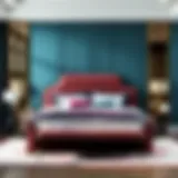 Luxurious velvet upholstered bed showcasing rich texture and deep color