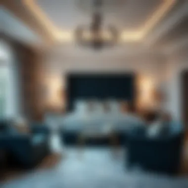 Elegant bedroom featuring velvet accents and modern decor