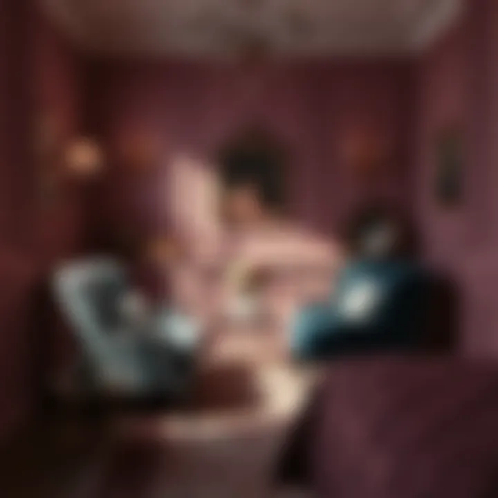 Cozy corner with velvet chairs and soft lighting for a relaxing ambiance