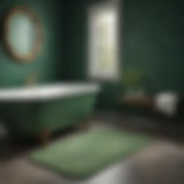 Elegant green patterned bath mat in a modern bathroom setting