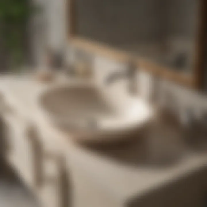 Detailed view of beige vanity materials and finishes